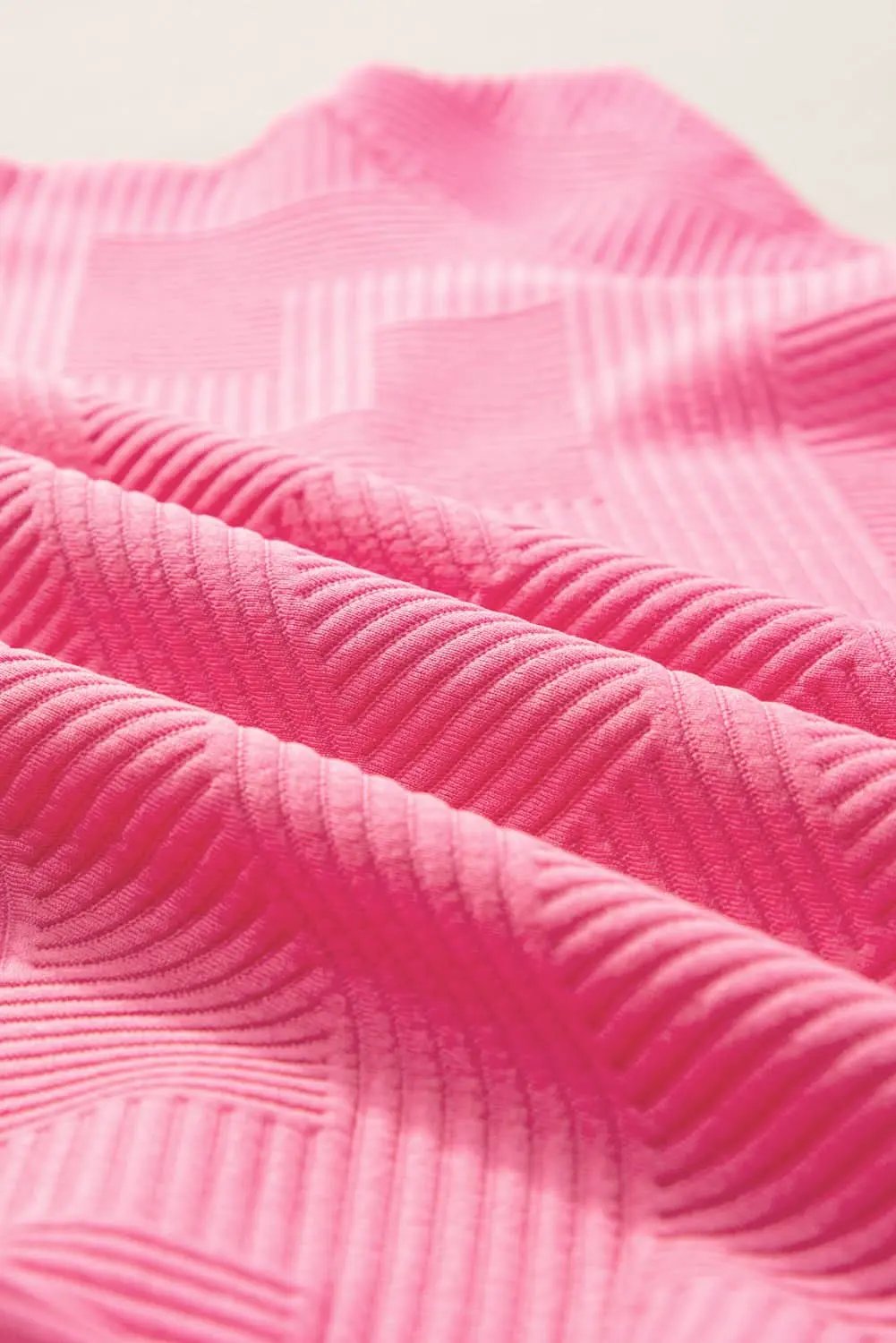 Strawberry Pink Textured Loose Fit T Shirt and Drawstring Pants Set - Love Salve